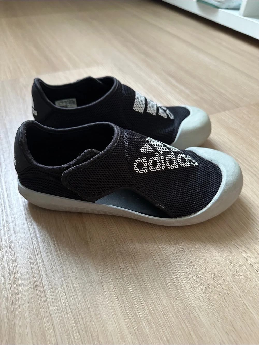 adidas Kids Black Slip-On Water Shoes with Light Gray Toe Caps